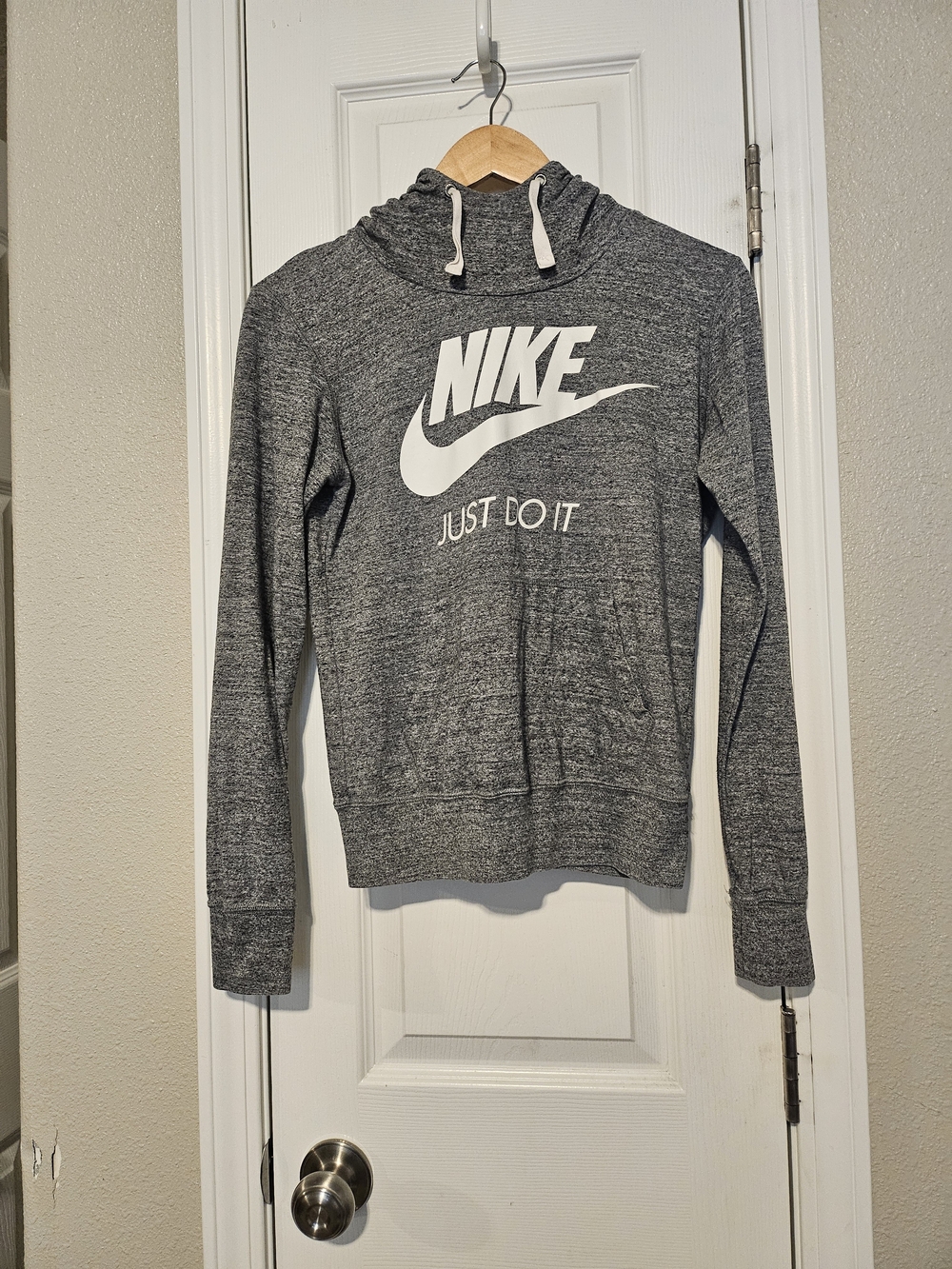 Nike Women's Heather Gray Pullover Hoodie with White Logo